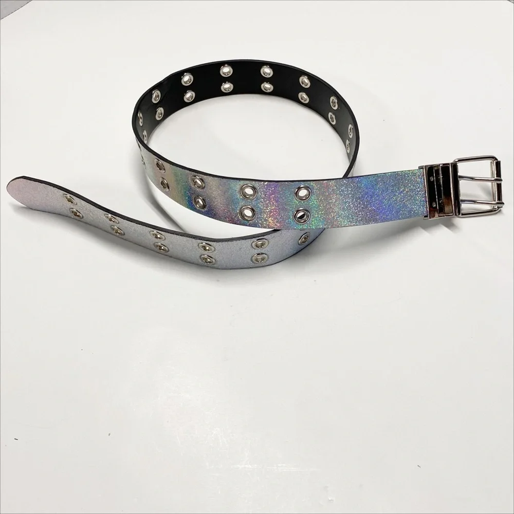 Reversible Belt | Black/Iridescent Silver - Glam Rocker Punk Edgy Chic